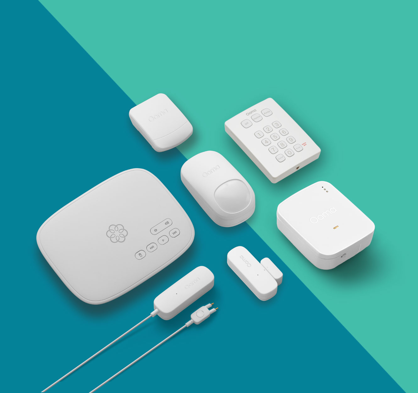 Ooma Home Security Family of Devices - Ooma Telo Base Station, Door and Window, Water Sensor, Smoke Alarm 