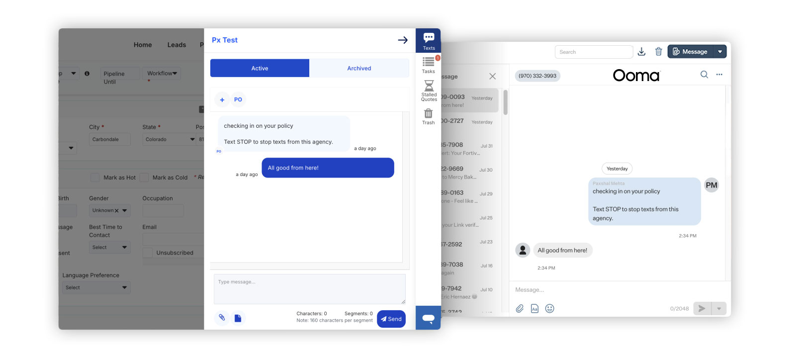 Agency MVP x ooma integration dashboard screenshot