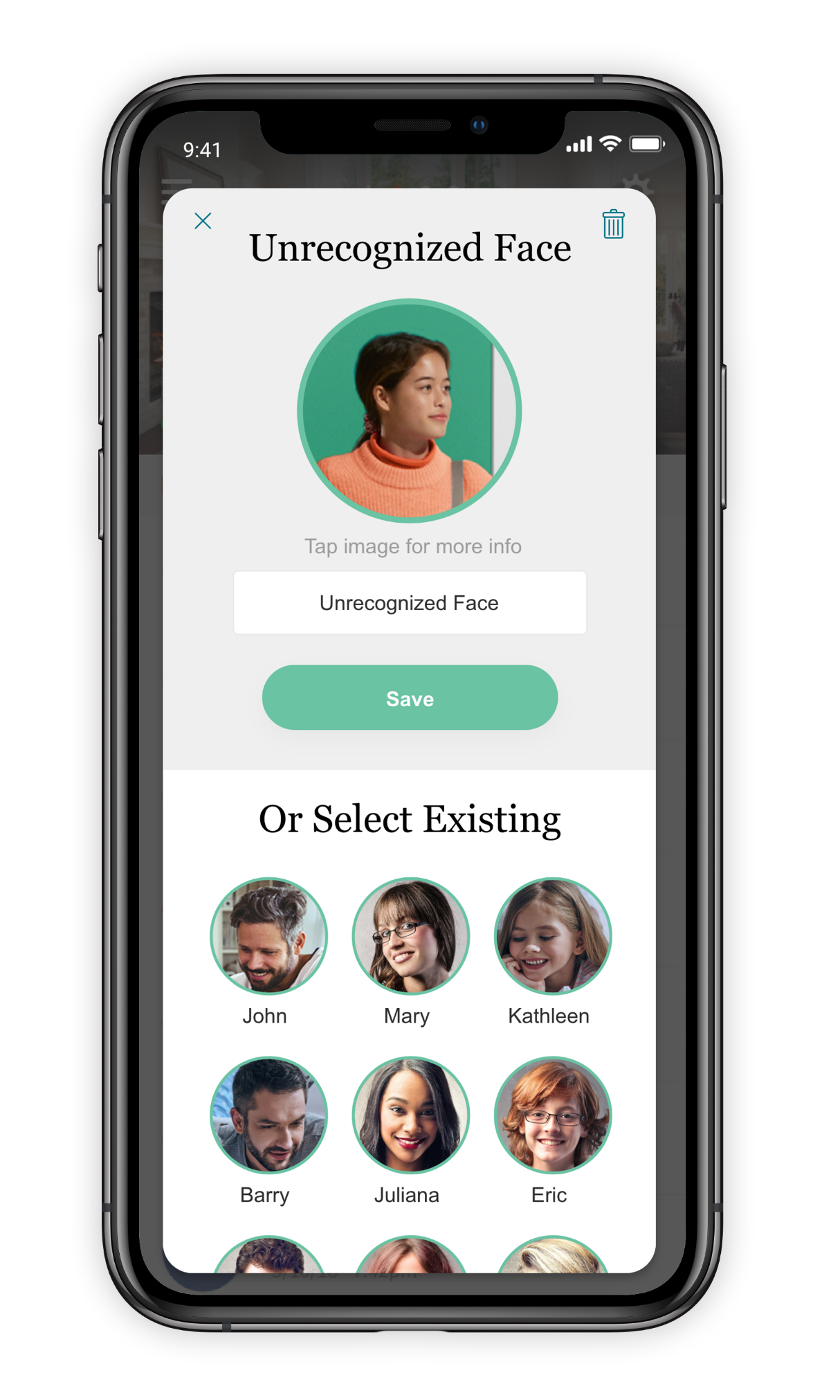 Ooma mobile application showing some identified faces