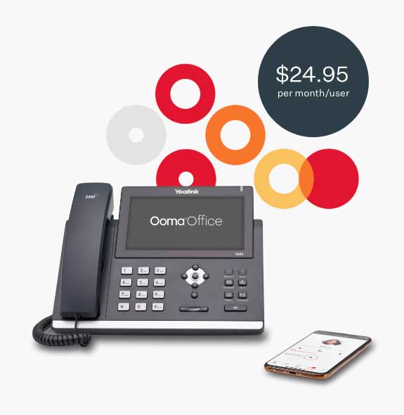 T48S phone with <a href='/small-business-phone-systems/plans/' class='text-dark' aria-label='Ooma office price per extension at CDN$ 24.95, select to go to the plans page.'>CDN$ 24.95</a> per month/user