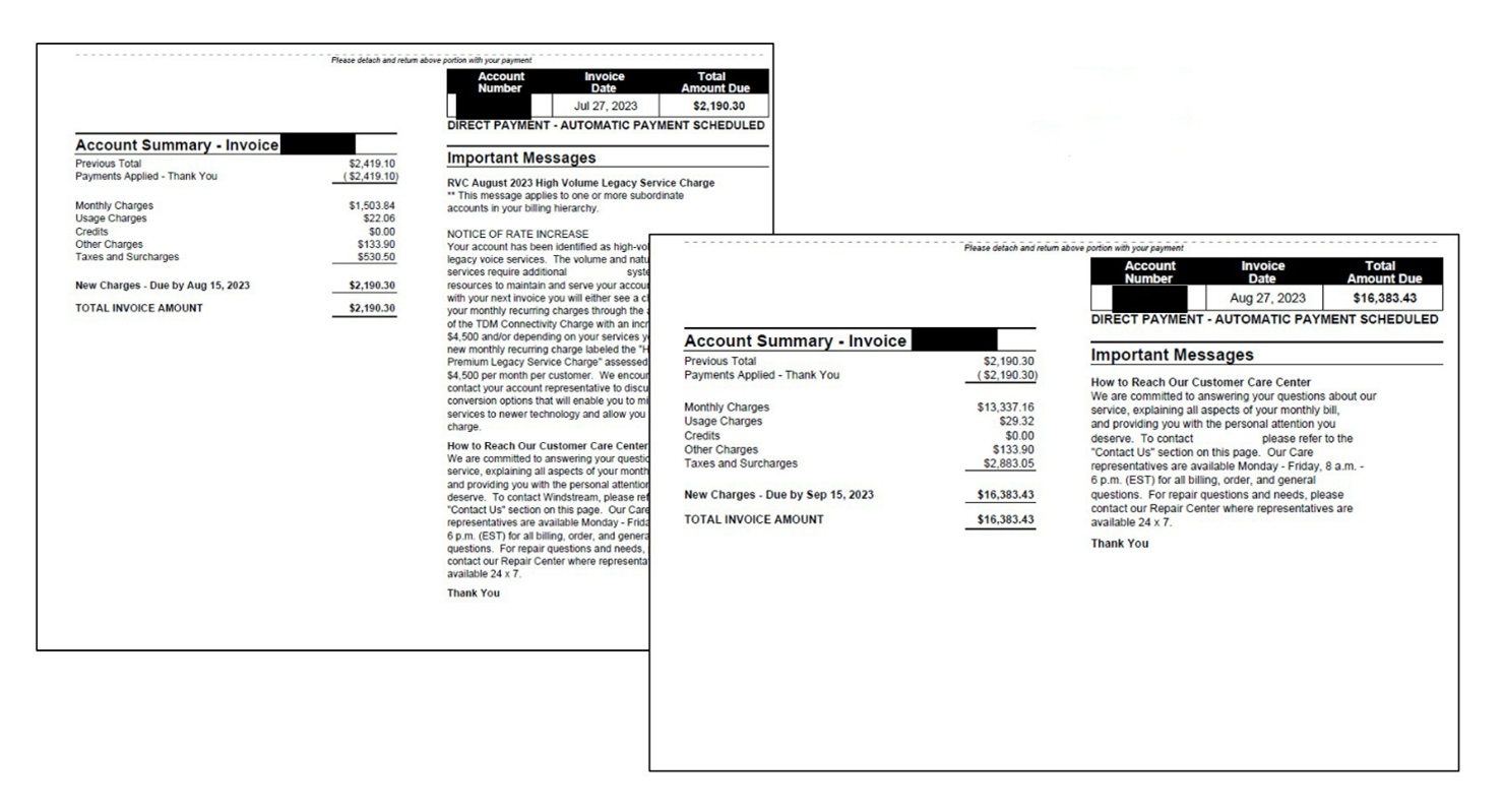 Example POTS line phone bill